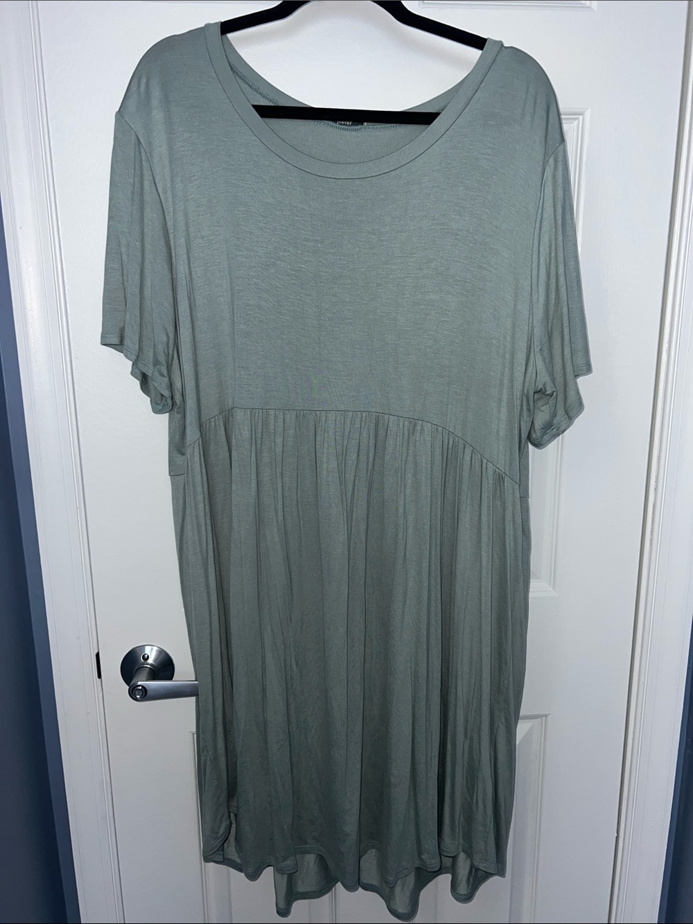 Casual Short Sleeve Babydoll Dress in Sage Green